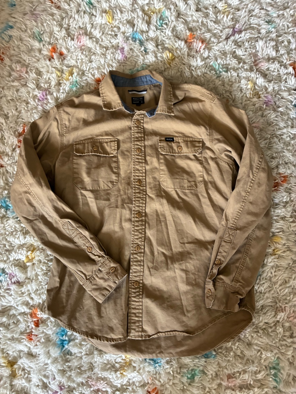 Y2K RVCA Men's Light Brown Shirt Jacket canvas Shirt